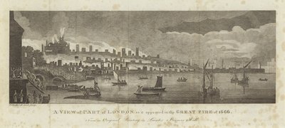 Veduta di parte di Londra come appariva durante il Grande Incendio del 1666 da English School