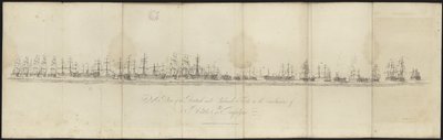 Vista delle flotte britanniche e combinate alla conclusione della Battaglia di Trafalgar da English School