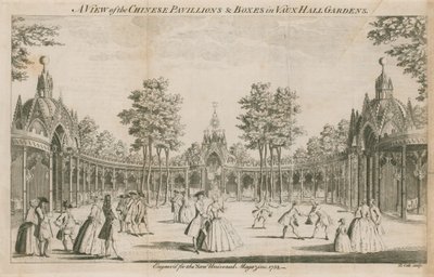 Veduta dei Padiglioni cinesi e delle logge nei Giardini di Vauxhall, Londra da English School