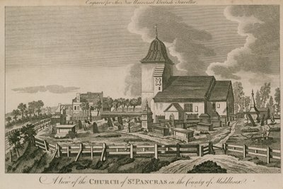 Veduta della Chiesa di St Pancras, Londra, nella contea di Middlesex da English School