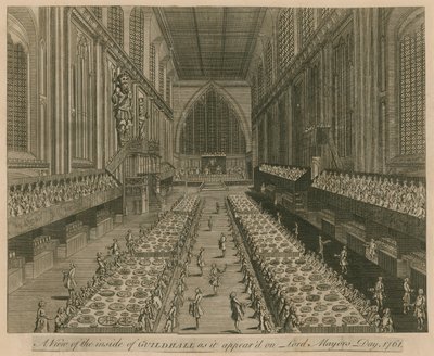 Una vista del Guildhall, Londra, come appariva nel Giorno del Lord Sindaco, 1761 da English School