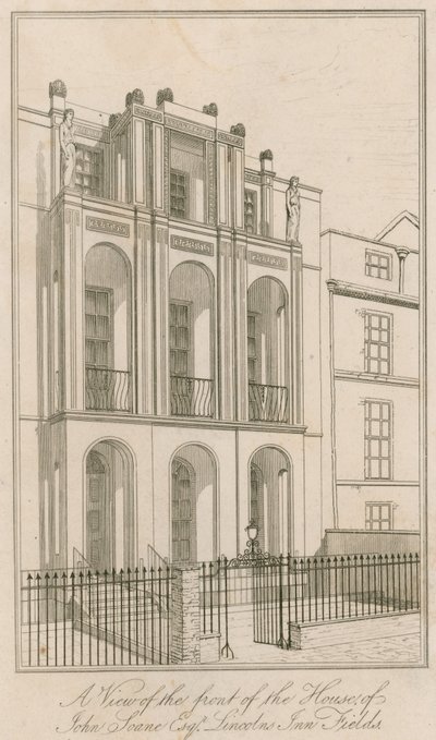 Vista della facciata della casa di John Soane Esq, Lincolns Inn Fields, Londra da English School
