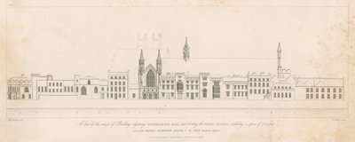 Vista della gamma di edifici adiacenti a Westminster Hall e fronteggianti il fiume Tamigi da English School