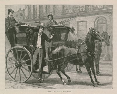 Un uomo ben vestito che scende da una carrozza trainata da cavalli da English School