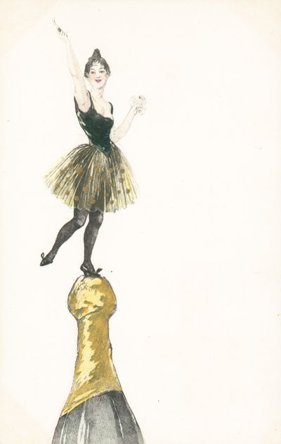 Una donna in piedi sopra una bottiglia di champagne da English School