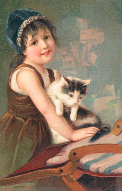 Una giovane ragazza che posa con un gatto da English School