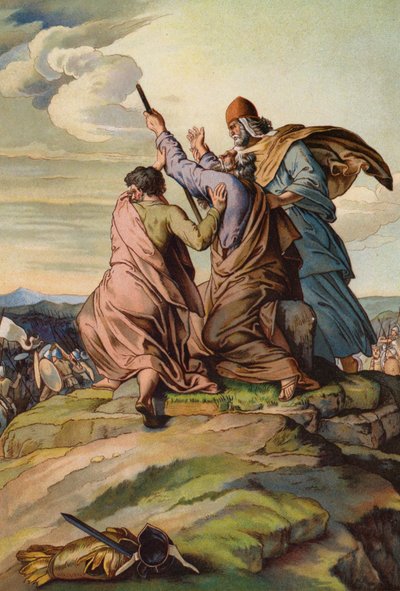 Aronne e Hur che sostengono le mani di Mosè mentre Giosuè e gli Israeliti sconfiggono gli Amaleciti da English School