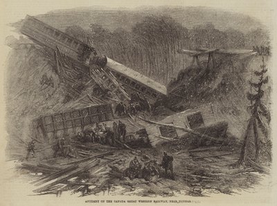 Incidente sulla ferrovia Canada Great Western, vicino a Dundas (incisione) da English School