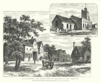 La chiesa e la città di Acton alla fine del secolo scorso (incisione) da English School