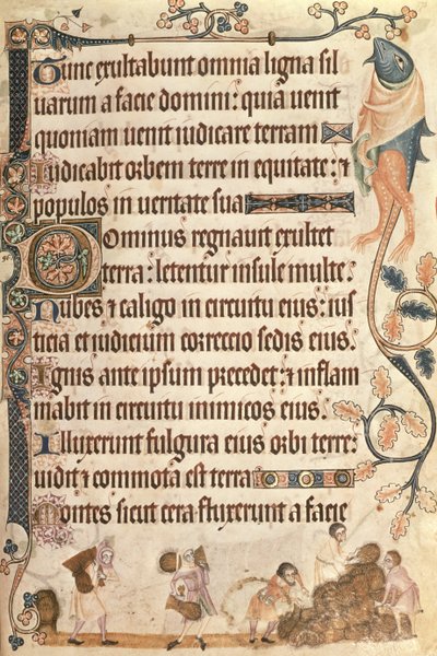Impilare covoni di grano, dal Salterio di Luttrell, iniziato prima del 1340 per Sir Geoffrey Luttrell da English School