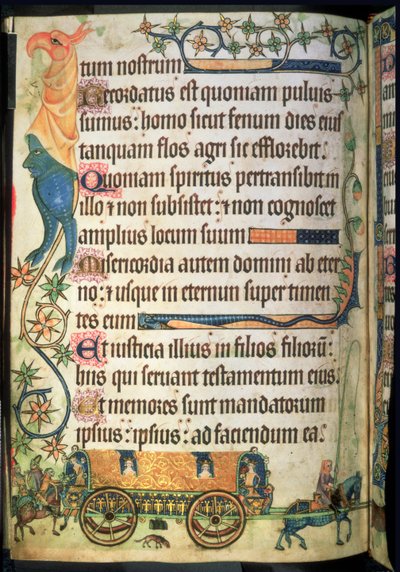 Add 42130 f.181v Salmo 102: Carrozza da viaggio per dame reali, dal 
