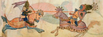 Dettaglio di due cavalieri che giostrano, dal 