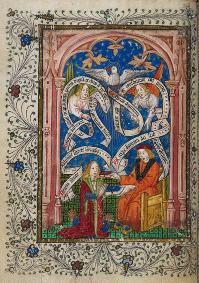 Un discepolo alchemico riceve un libro dal suo maestro, da 