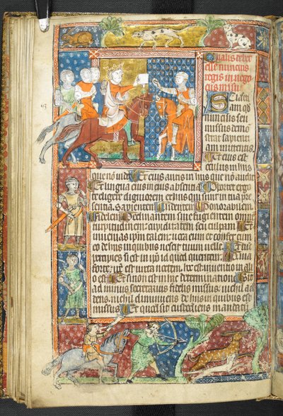 Re (Alessandro) e Aristotele che consegnano una lettera a un messaggero, da Secretum Secretorum da English School