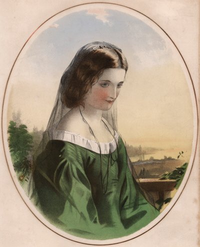 Adele - ragazza triste in abito verde, con velo nero da English School