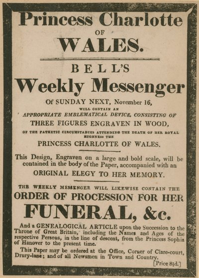 Pubblicità per Bells Weekly Messenger di domenica, 16 novembre 1817 da English School