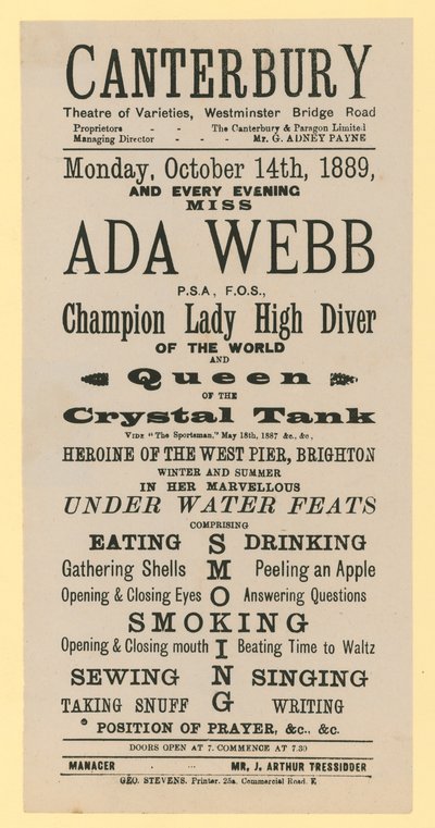 Pubblicità per il Canterbury Theatre of Varieties, Westminster Bridge Road, Londra da English School