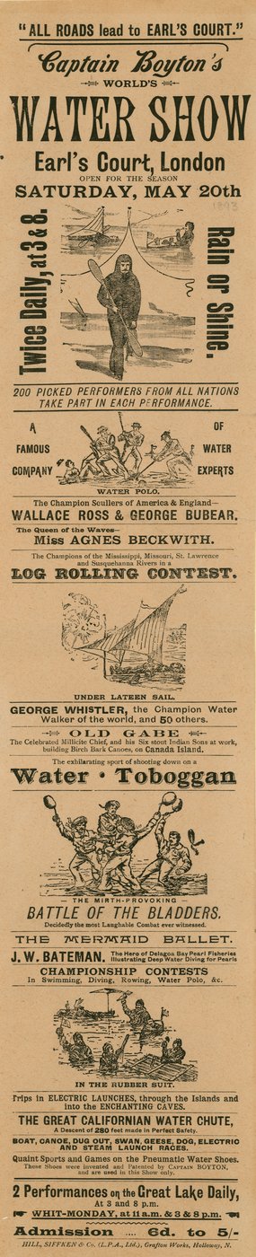 Pubblicità per il Worlds Water Show di Captain Boyton, Earls Court, Londra da English School