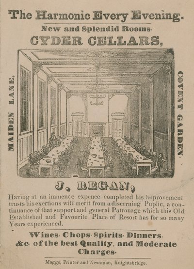 Pubblicità per Cyder Cellars, Maiden Lane, Covent Garden da English School