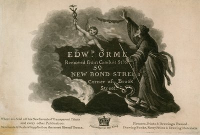 Pubblicità per Edward D Orme, venditori di stampe e incorniciatori da English School