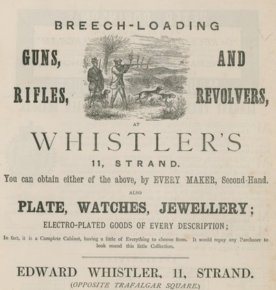 Pubblicità per Edward Whistler, 11 Strand, Londra da English School