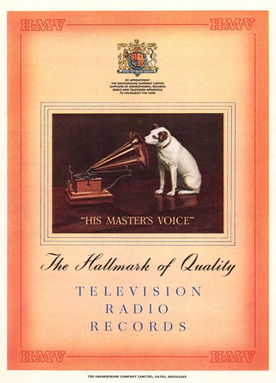 Pubblicità per His Masters Voice, illustrazione dal catalogo della South Bank Exhibition, Festival of Britain, Londra, 1951 da English School