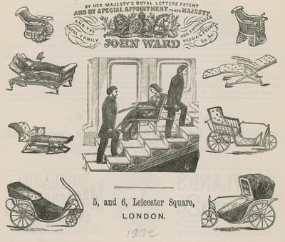 Pubblicità per John Ward, produttore di carrozze per invalidi da English School