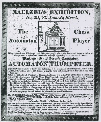 Pubblicità per la Mostra di Maelzel, 29 St Jamess Street da English School