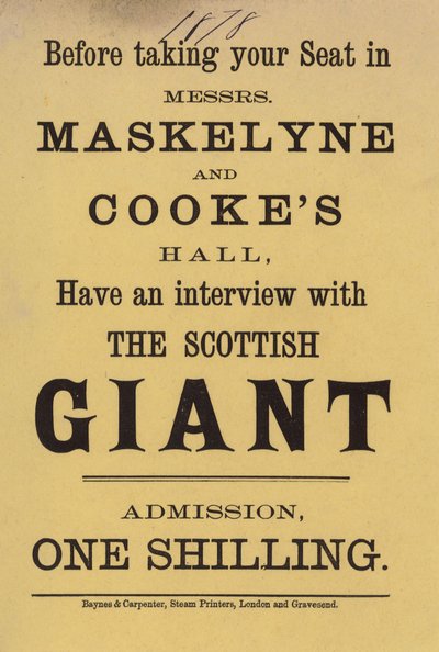 Pubblicità per la sala di Messrs Maskelyne e Cookes da English School