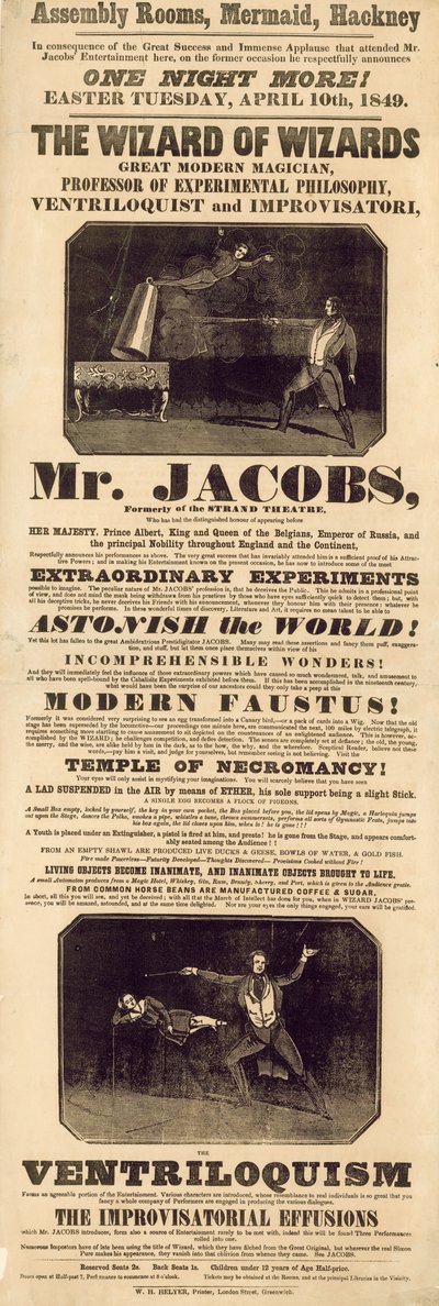 Annuncio per Mr Jacobs, mago e ventriloquo da English School