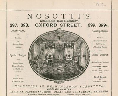 Pubblicità per il negozio di mobili Nosotti, 397-399 Oxford Street da English School