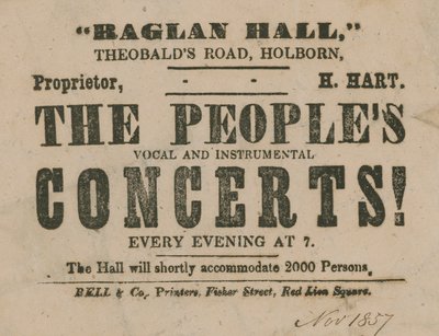 Pubblicità per The Peoples Vocal and Instrumental Concerts, Raglan Hall da English School