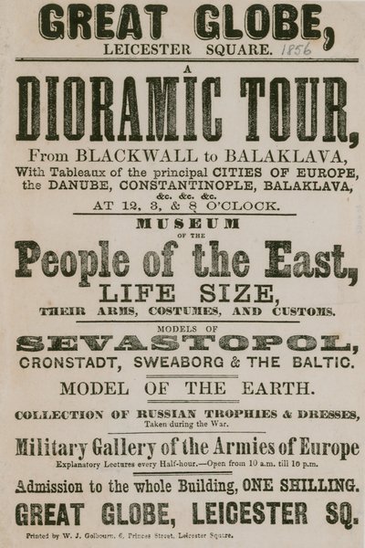 Pubblicità per un Tour Dioramico da Blackwall a Balaklava, con tableaux delle principali città d