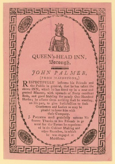 Pubblicità per il Queens Head Inn, Borough, Londra da English School