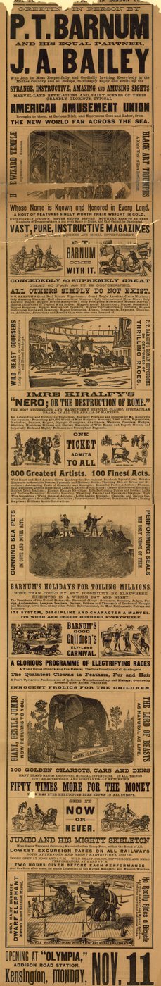 Pubblicità per lo spettacolo di P.T. Barnum e J.A. Bailey all