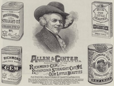 Pubblicità, Allen and Ginter (incisione) da English School