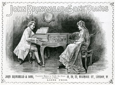 Pubblicità, John Brinsmead and Sons Pianos, Illustrazione per The Graphic, 4 luglio 1891 (incisione) da English School