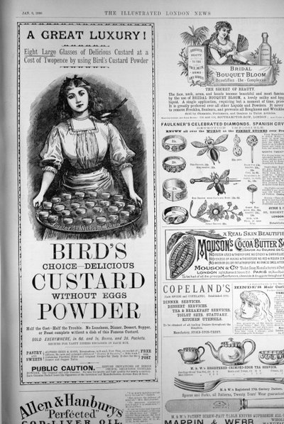 Pubblicità per Birds Custard Powder, da The Illustrated London News, 1 settembre 1886 da English School