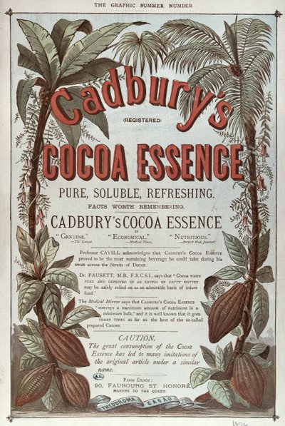Pubblicità per Cadburys Cocoa Essence, da The Graphic, 1878 da English School