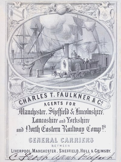 Pubblicità per Charles T Faulkner and Company, agenti per le compagnie ferroviarie (litografia) da English School
