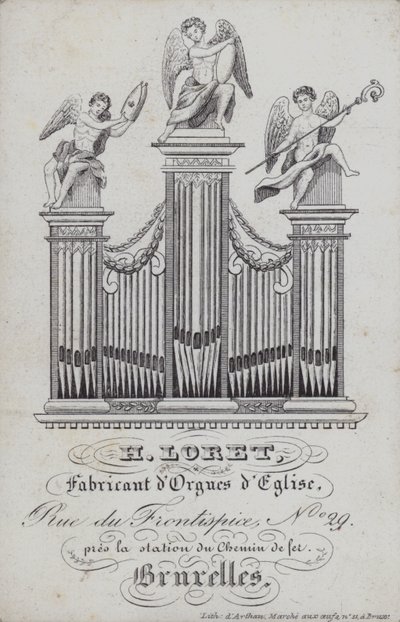 Pubblicità per H Loret, fabbricante di organi da chiesa, Bruxelles, Belgio (litografia) da English School