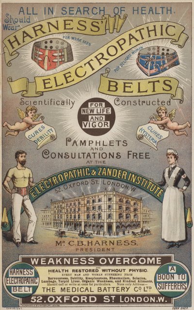 Pubblicità per le cinture elettropatiche di Harness da English School