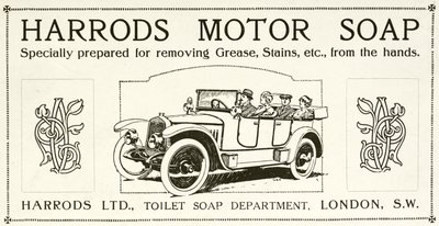 Pubblicità per il sapone per motori Harrods da English School