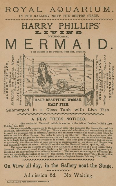 Pubblicità per la Sirena Mitologica Vivente di Harry Phillips da English School