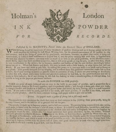 Pubblicità per Holmans London Ink Powder for Records da English School