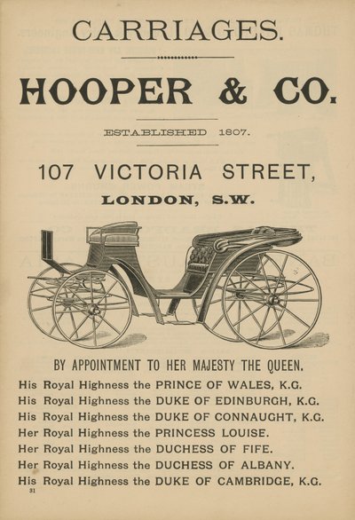 Pubblicità per le carrozze Hooper & Co da English School