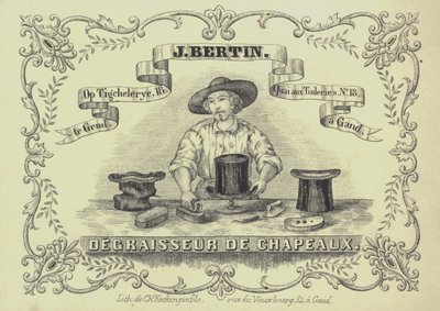 Pubblicità per J Bertin, pulitore di cappelli, Gand, Belgio da English School