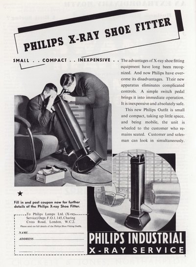 Pubblicità per il calzolaio a raggi X Philips, anni 