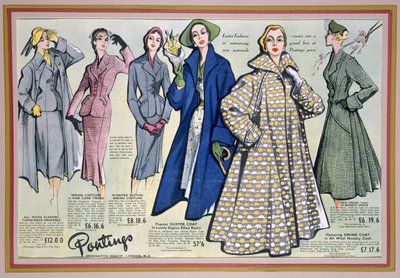 Pubblicità per la collezione primavera di Pontings, anni 