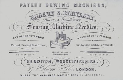 Pubblicità per le macchine da cucire Robert S Bartleet da English School